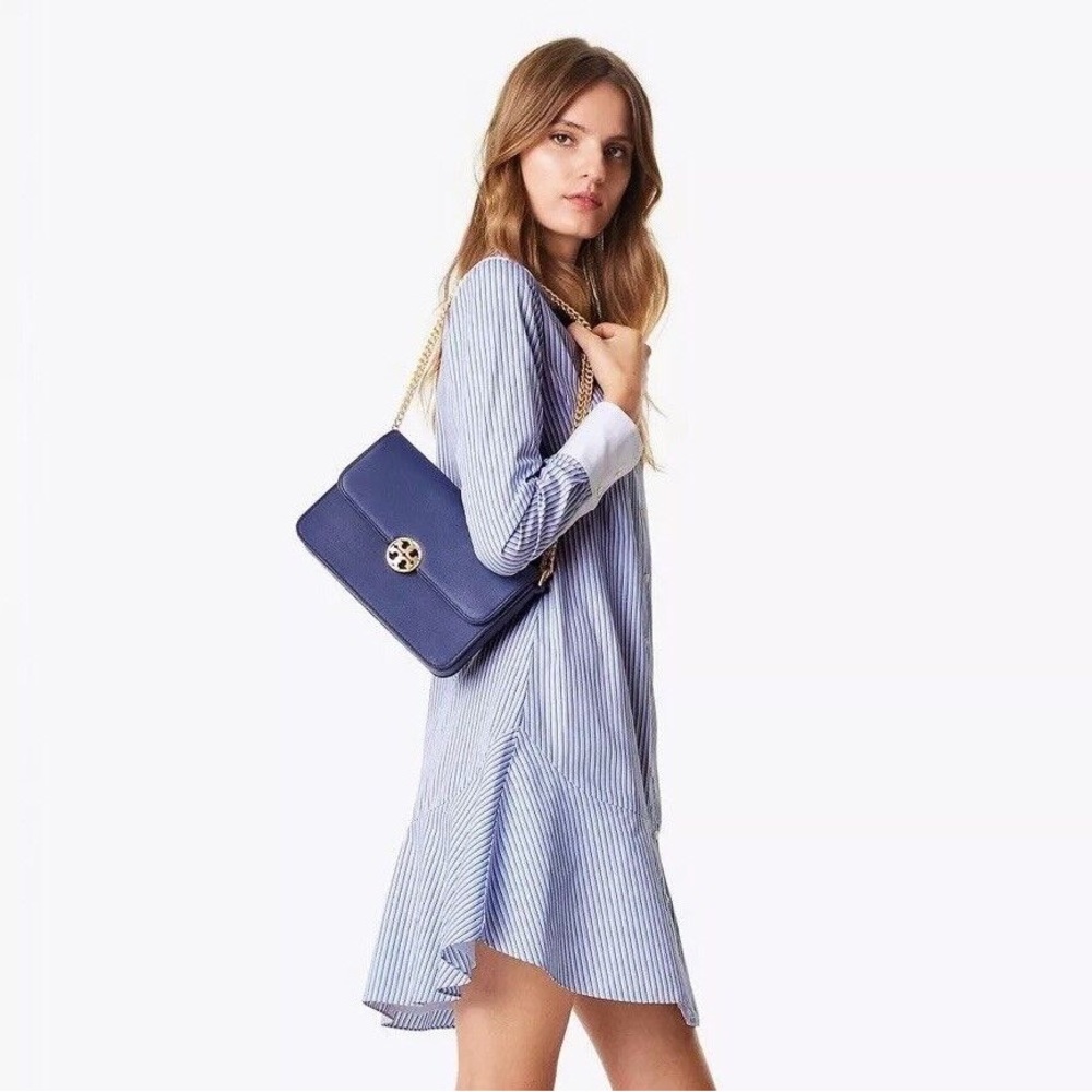 NWT Tory Burch Cora Cotton Shirtdress Tunic Blue/White Pinstripe